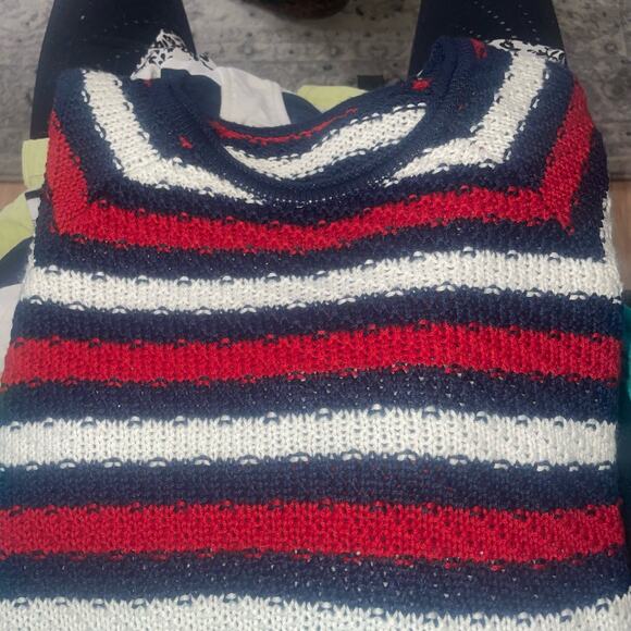 Joe Boxer Striped Long Sleeve Crew Neck Pullover Knit Sweater Navy Red White - Picture 4 of 9